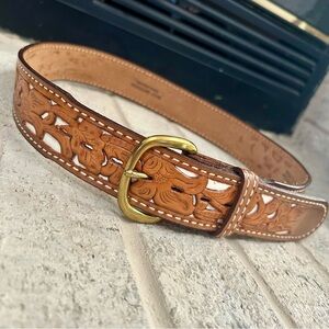 Justin Boots Tooled Western Belt “Rollie” Size 34 Wolf Brothers